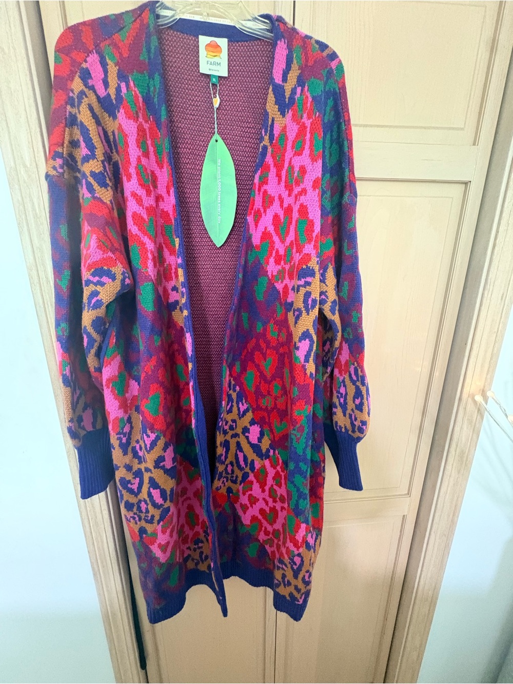 FARM Rio Bold Multicolor Leopard-Print Knit Cardigan with Tie - Picture 2 of 5